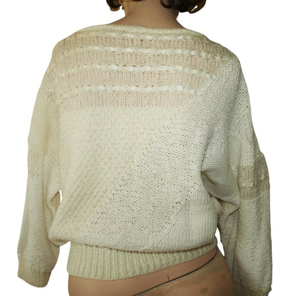 Handmade in the 80’s WHITE SWEATER Small - Picture 4 of 7